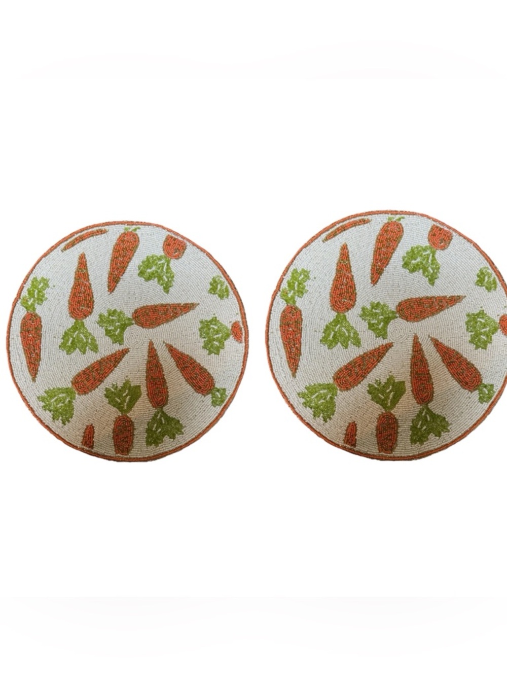 Rachel Zoe Beaded Easter Charger Placemat 15” Round Cream Carrots Set Of 2 NWT